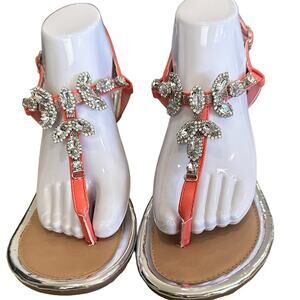 Andiomo slight wedge thong Rhinestone embellished faux leather peachy size 9